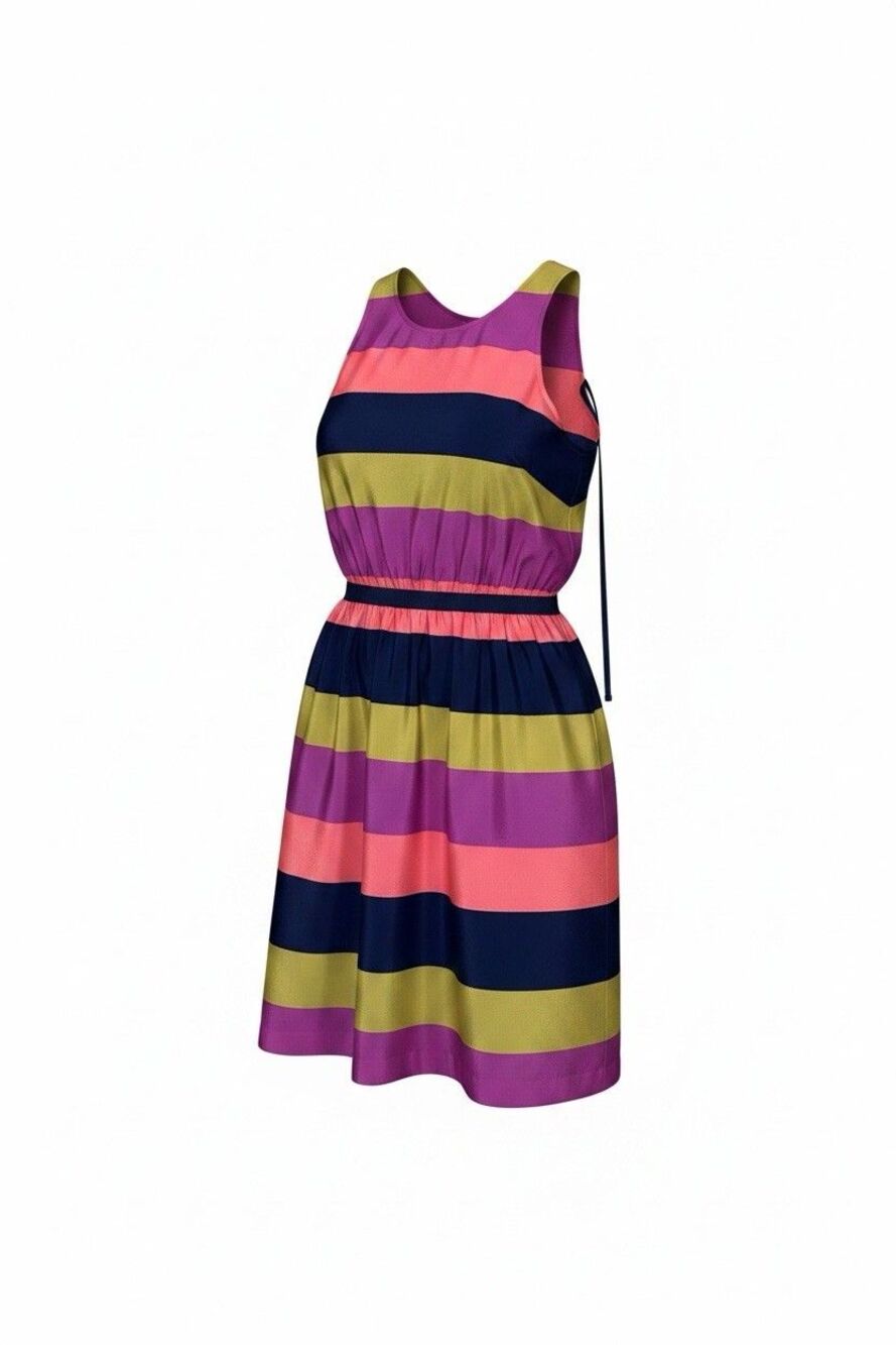 Women’s Loft Rainbow Striped Dress Poly Pull on Sleeveless Small Elastic Waist